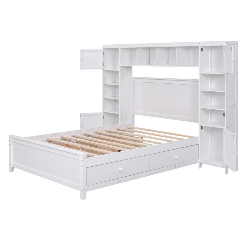 Whisen Modern Design Full Size Wooden Bed With All-in-One Cabinet, 4 Drawers and Shelf - Gray