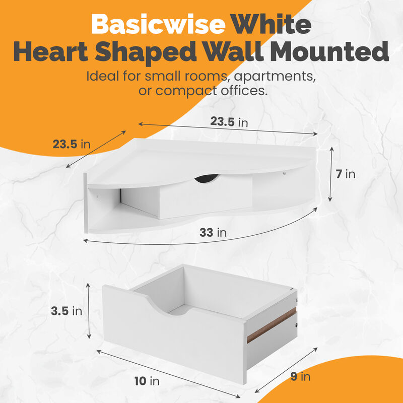 Basicwise Wall Mounted Folding Table with Drawer - Floating Space-Saving Solution for Home Office, Bedroom, Laundry Room - Hideaway Secretary, Shelves, Modern White, Compact Design, 23.5 x 33 x 7 in image number 1