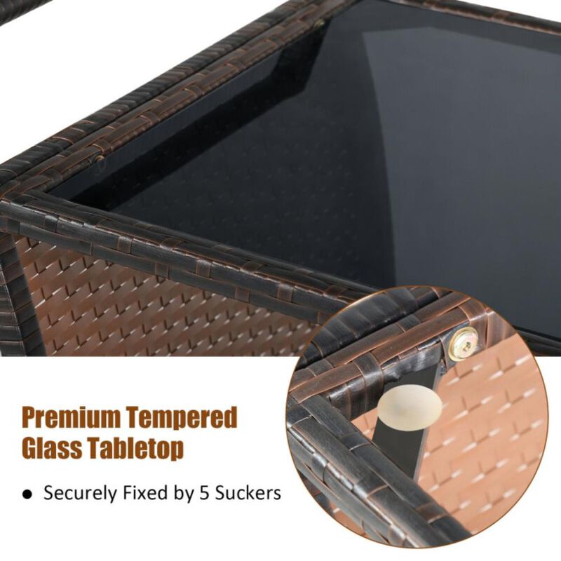 Hivvago Patio Rattan Bar Serving Cart with Glass Top and Handle