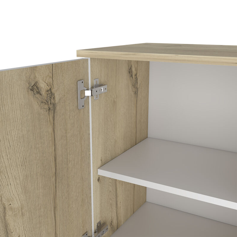 DEPOT E-SHOP Arya Medicine Single Door Cabinet, One Shelf, Two Interior Shelves, Light Oak / White