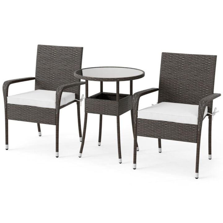 Hivvago 3-Piece Patio Furniture Set PE Rattan Wicker Chairs with Tempered Glass Top Table
