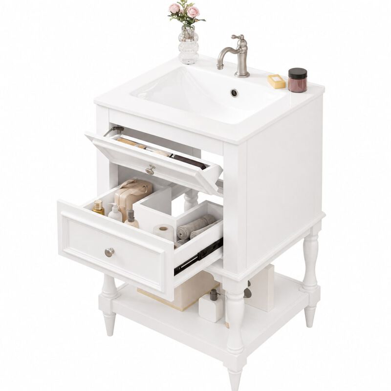 ELEMENT ACE 20 Inch Bathroom Vanity with Integrated Ceramic Sink, Freestanding Bathroom Cabinet with 2 Drawers and Open Shelf image number 0