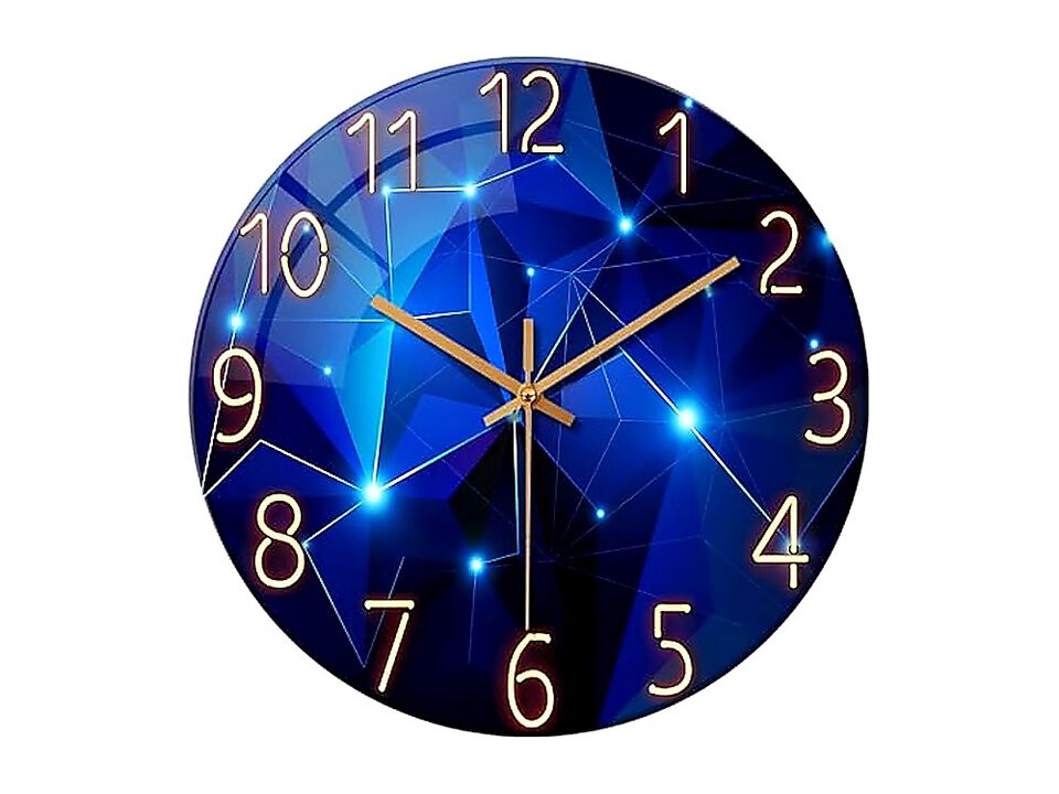Blue Wall Clocks Battery Operated 12 Inch Glass Clock Round Living Decor Kitchen