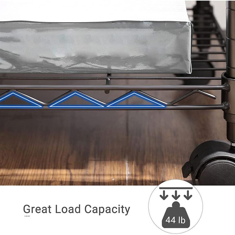 Printer Stand, 3-Tier Rolling Printer Cart on Wheels, Fax Stand with Metal Frame, Black