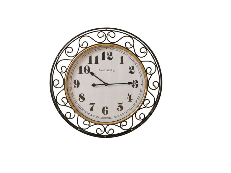 30 Inch Vintage Iron Large Black Metal Frame Wall Clock Silent Battery Operated
