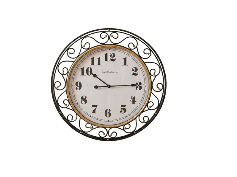 30 Inch Vintage Iron Large Black Metal Frame Wall Clock Silent Battery Operated image number 0
