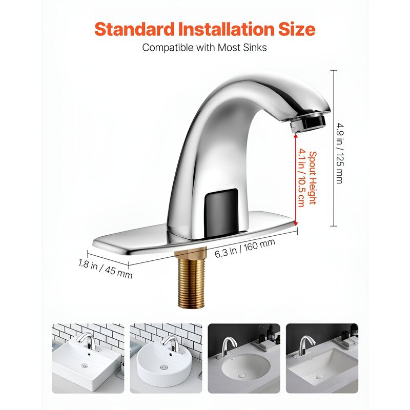 Touchless Restroom Faucet with Hole Cover, Battery Operated, Adjustable Water Temp-Silver image number 4
