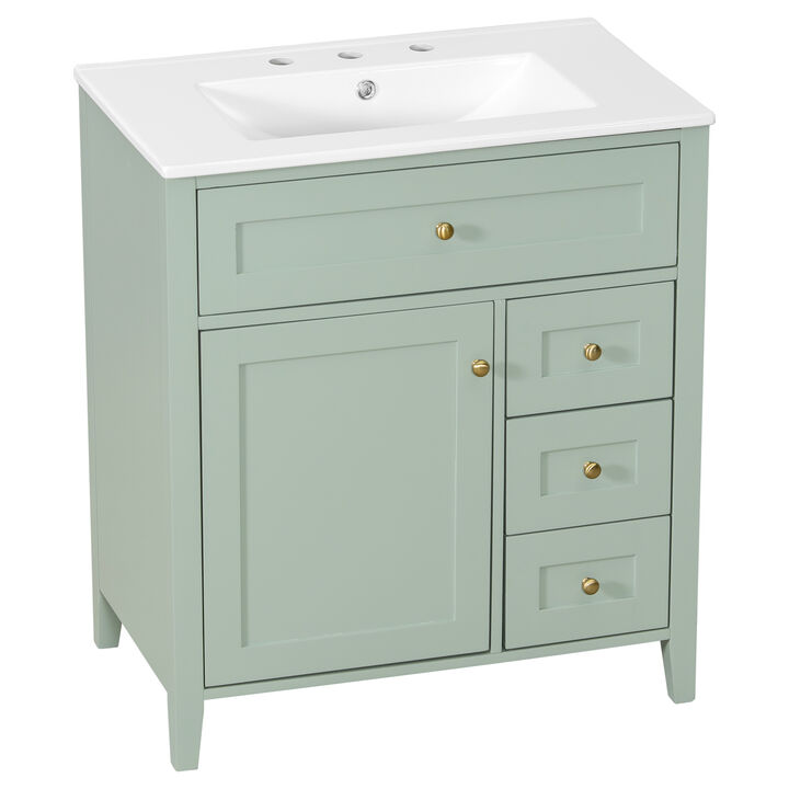 Merax Bathroom Storage Vanity with Left Adjustable Shelving Cabinet & 3 Right Smooth-Glide Drawers