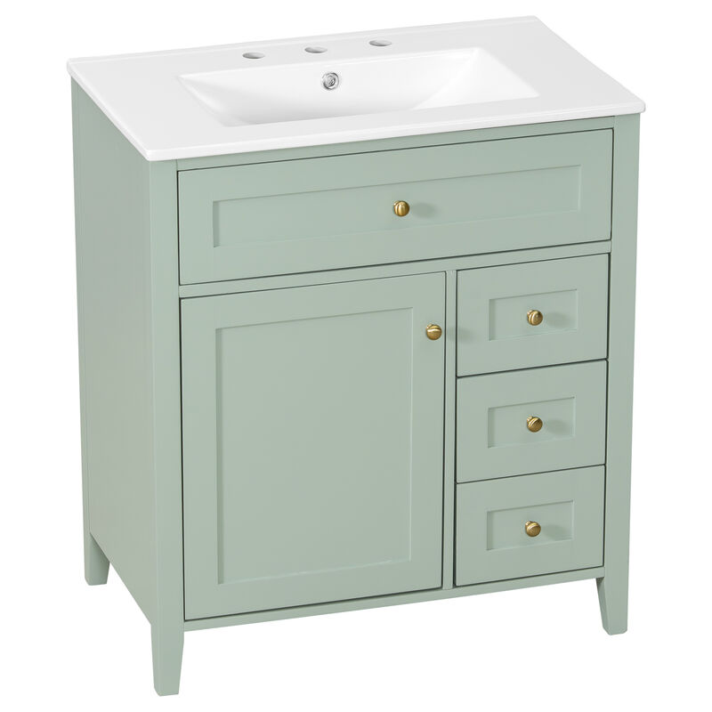 Merax Bathroom Storage Vanity with Left Adjustable Shelving Cabinet & 3 Right Smooth-Glide Drawers image number 0