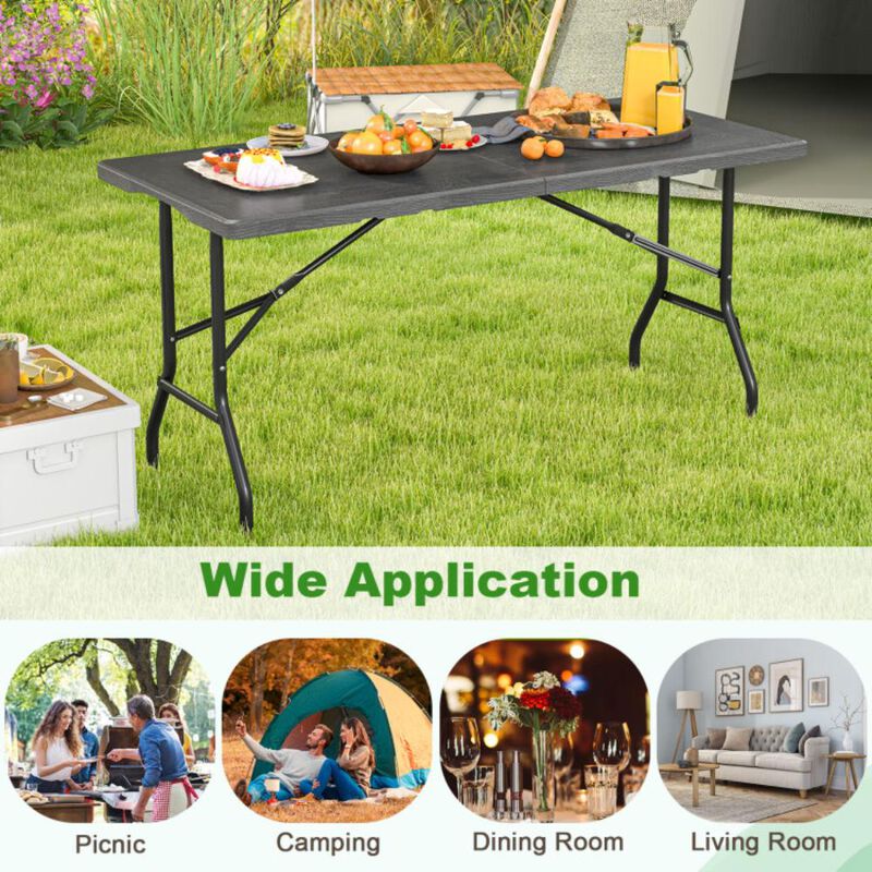 Hivvago 5FT Folding Picnic Table with Wood Grain HDPE Tabletop and  Non-slip Foot Pads