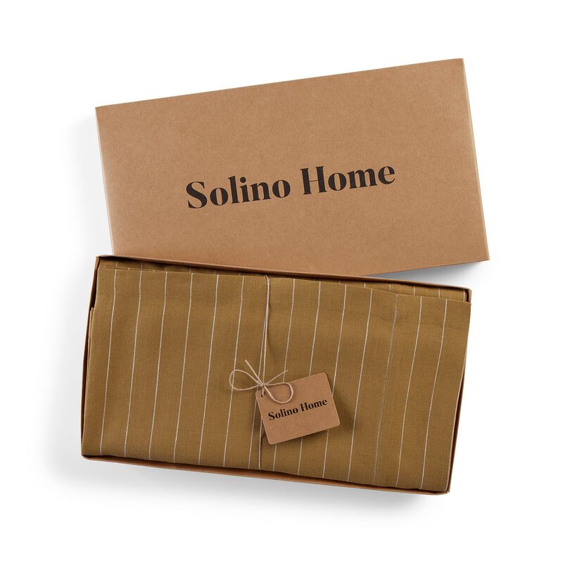 Solino Home Pinstripe 100% Linen Tablecloth &ndash; Handcrafted, Machine Washable, Perfect for Holiday and Everyday Dining