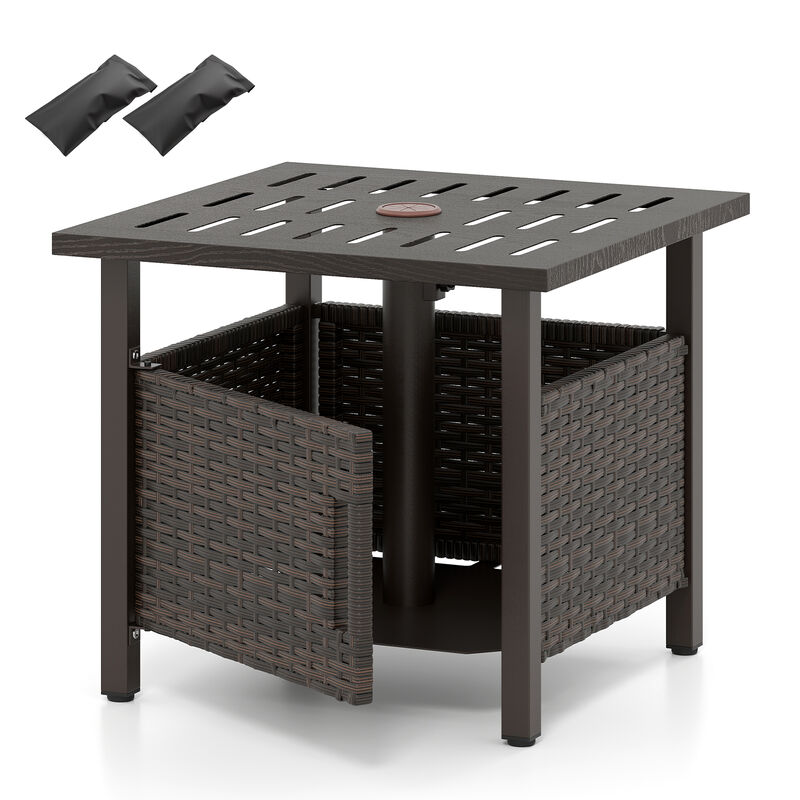 All-Weather PE Wicker Outdoor Side Table with Umbrella Hole for Patio-Mix Brown image number 0