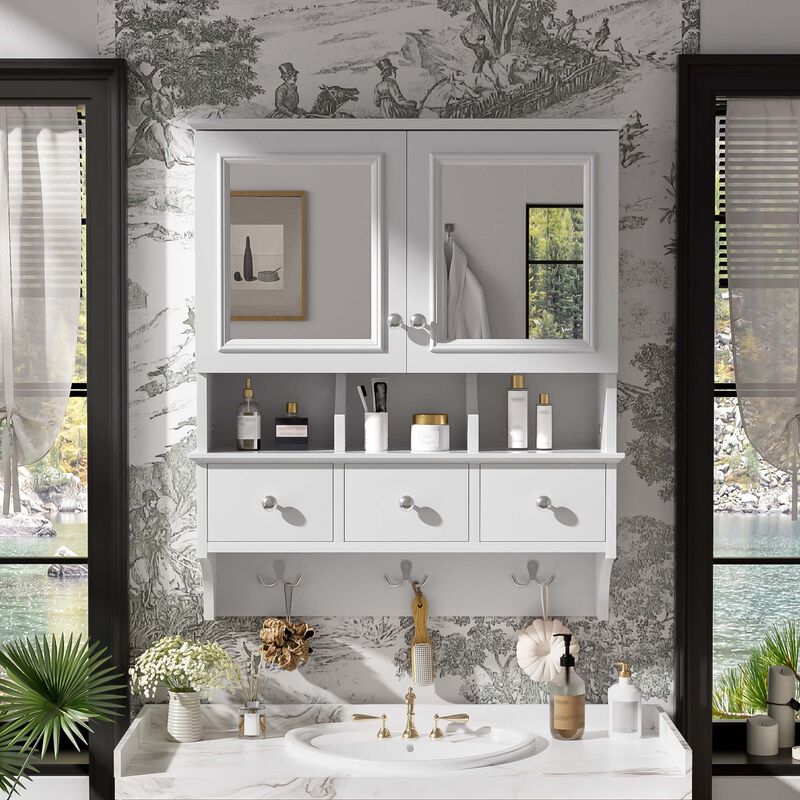 ELEMENT ACE 4-in-1 Wall Mounted Bathroom Mirror Cabinet 24 Inch Medicine Cabinet with Drawers Organizer Hooks High-Definition Mirrors with Storage for Bathroom Vanity image number 1