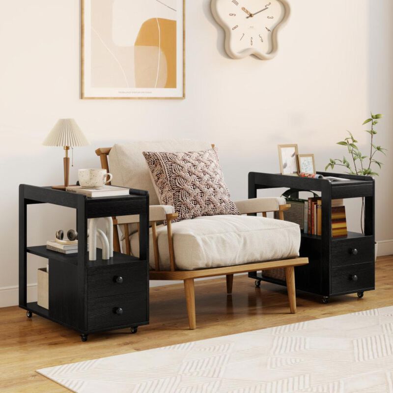 Hivvago 2-Drawer Sofa Side Table with Shelves for Living Room