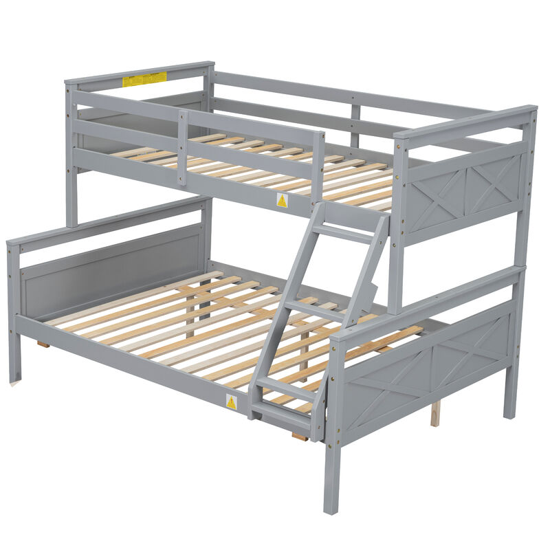 Whisen Twin over Full Bunk Bed with Ladder, Twin Size Trundle, Safety Guardrail - Gray
