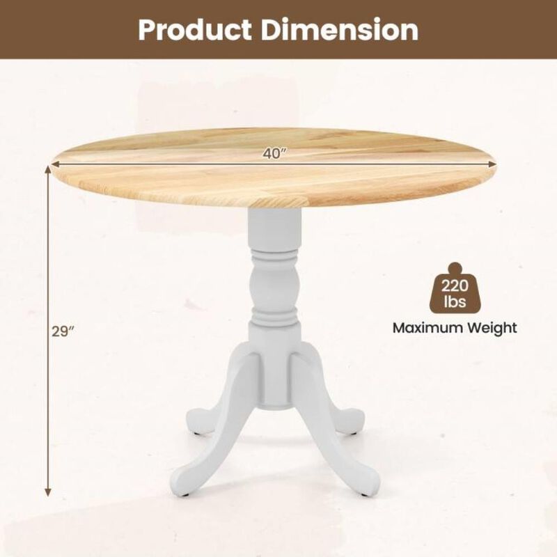 Hivvago Round Solid Wood Kitchen Dining Table in White Farmhouse Wooden Finish
