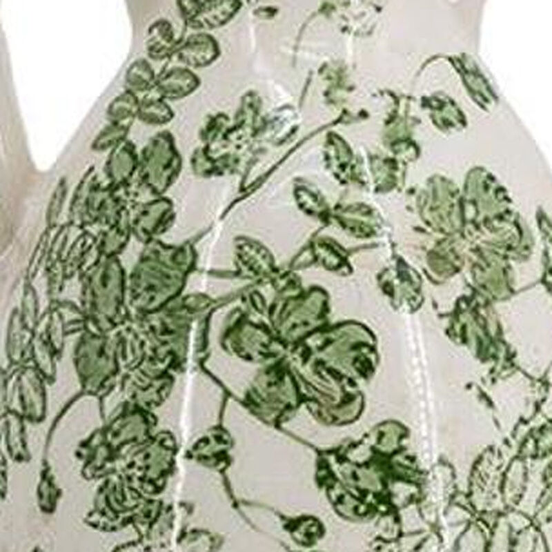 HomeRoots 14" Green And White Leaf Ceramic Amphora Table Vase image number 4
