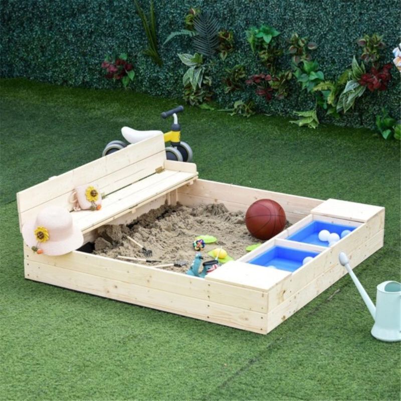 Kids' Sandbox with Cover Outdoor Wooden Sand Play Box for Toddlers & Children