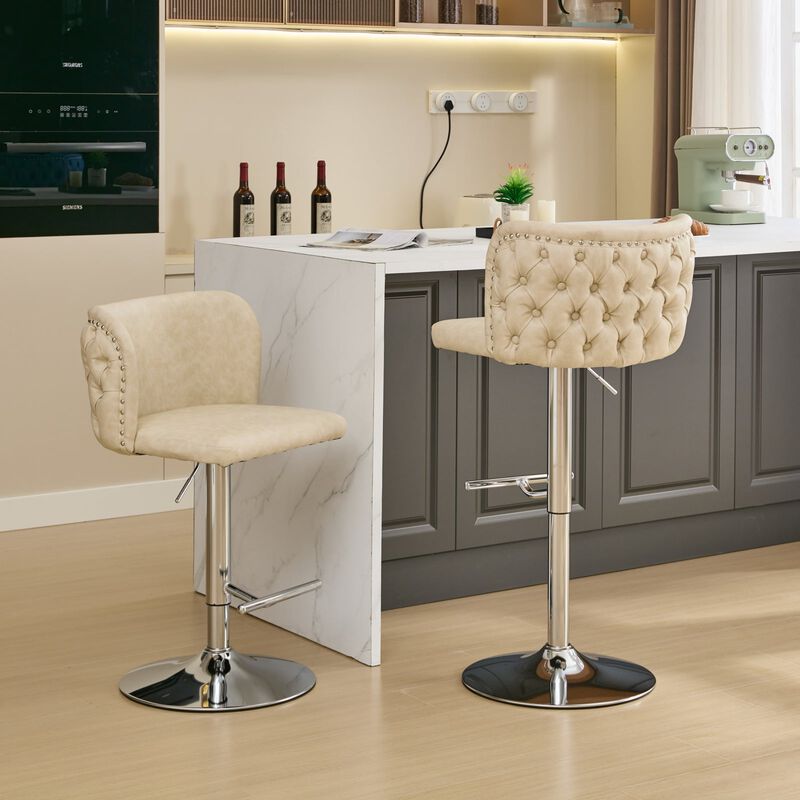 Clihome Swivel Barstools Set of 2,Adjusatble Seat Height,Modern PU Upholstered Bar Stools with the whole Back Tufted, for Home Pub and Kitchen Island image number 2