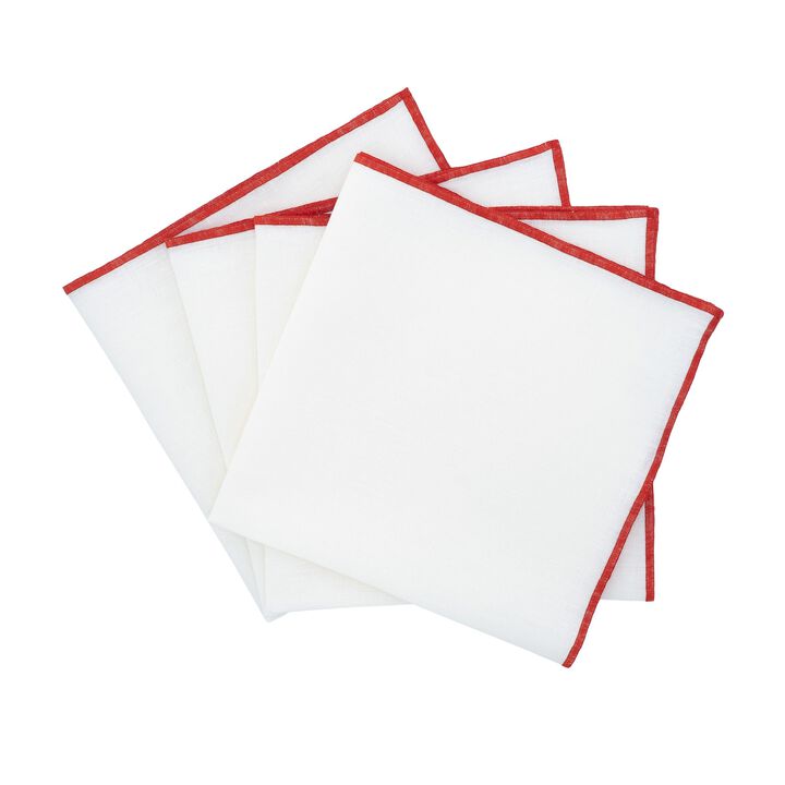 Linen Napkins With Red Stitch Edges, Set of 4