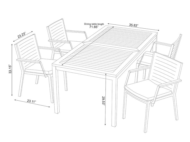Monterey 4 Seater Dining Set with 72 in. Table - Aluminum and Teak