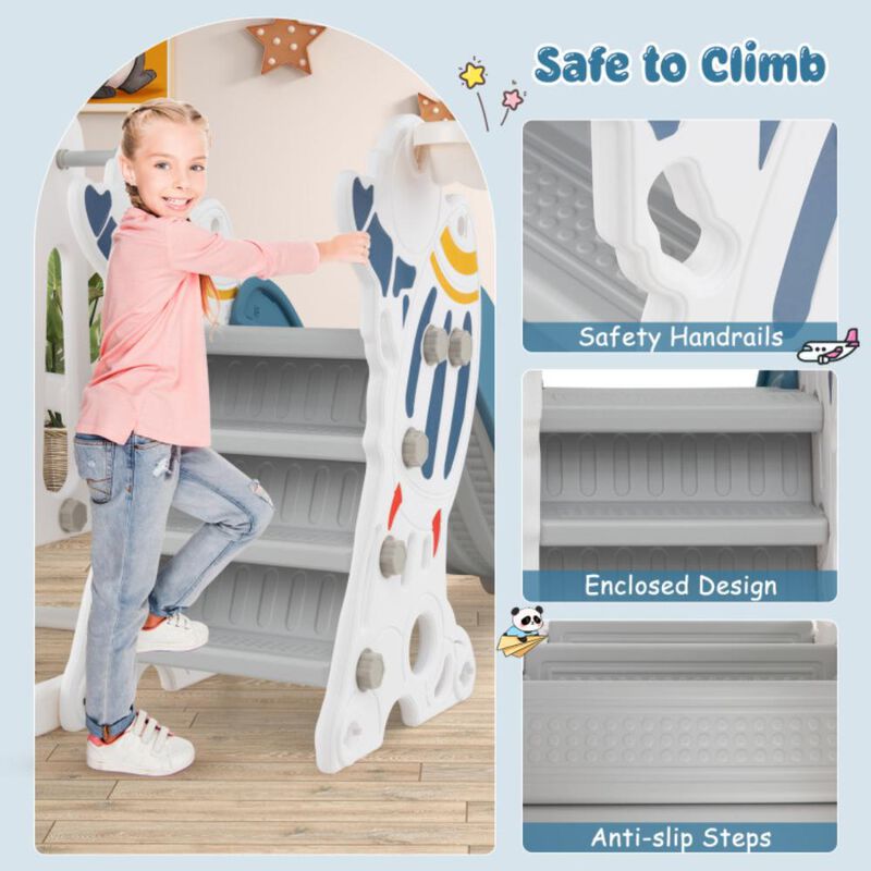 Hivvago 4-in-1 Kids Slide and Swing Set with Basketball Hoop