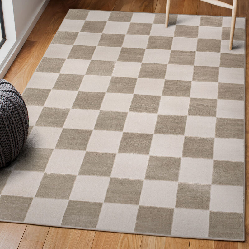 Thea Modern Geometric Checkerboard High-Low Area Rug.