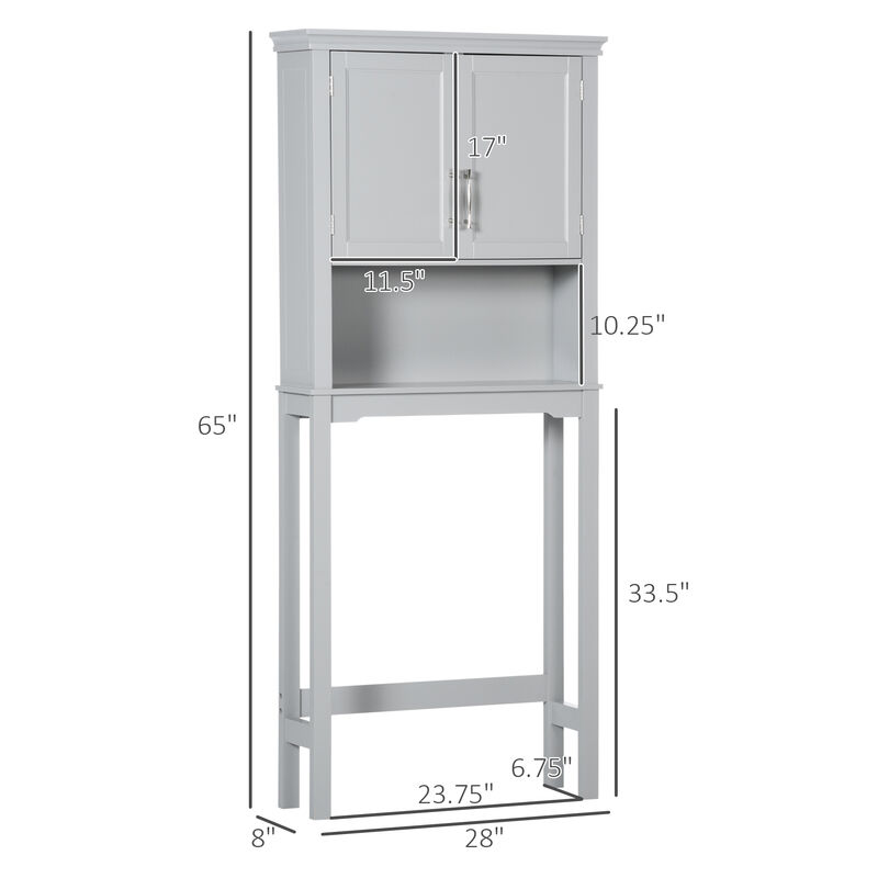Over The Toilet Storage Cabinet, Double Door Bathroom Organizer w/ Shelf, Grey