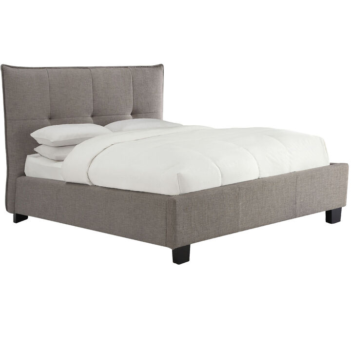Amy Low Profile Queen Bed, Tufted Linen, Knife Edges, Gray