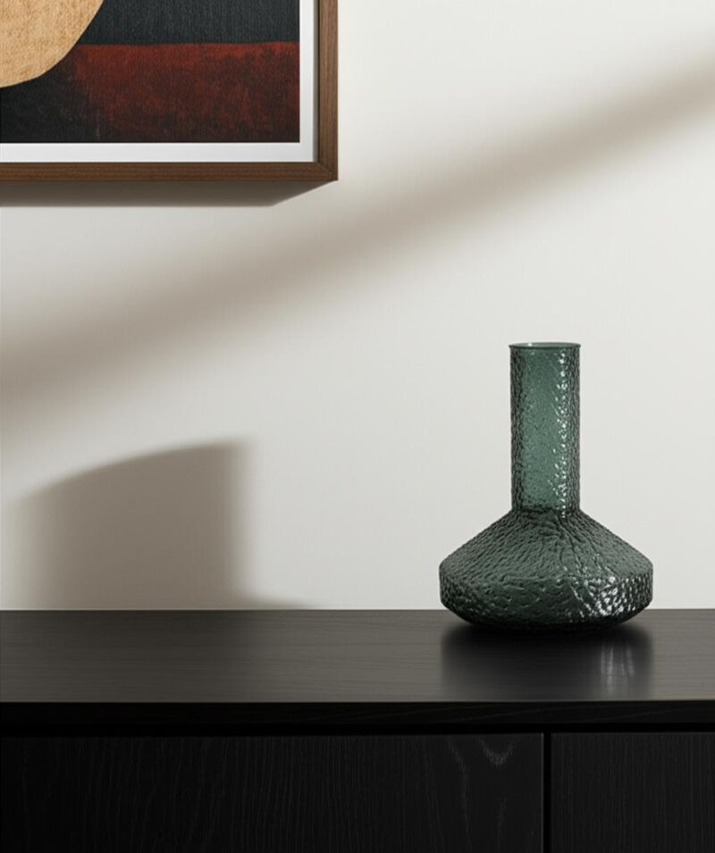 HomeRoots 12" Green Faceted Glass Table Vase image number 1