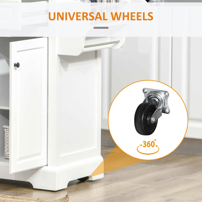 Indoor Mobile Utility Kitchen Island Cart Cabinet Shelves, Towel Rack, Sturdy