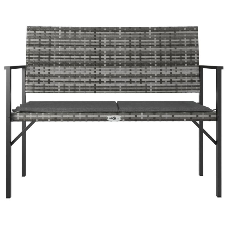 vidaXL 2-Seater Patio Bench with Cushion in Gray - Made of PE/Poly Rattan with Sturdy Powder-Coated Steel Frame - Comfortable Outdoor Seating for Garden & Terrace - Includes Dark Gray Seat Cushion