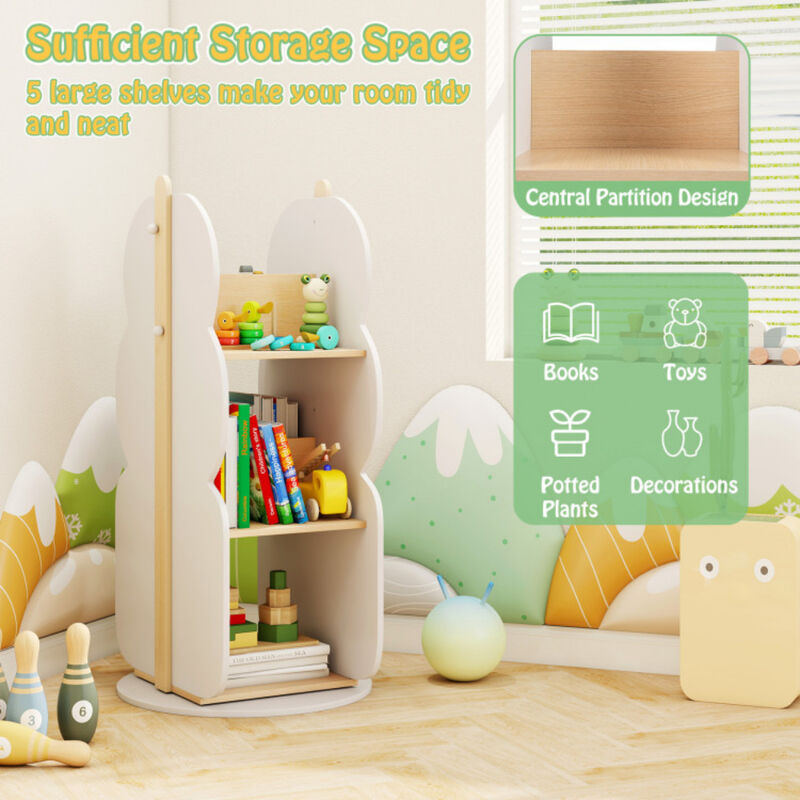 360° Kid's Rotating Bookshelf Toy Storage Organizer with 5 Shelves
