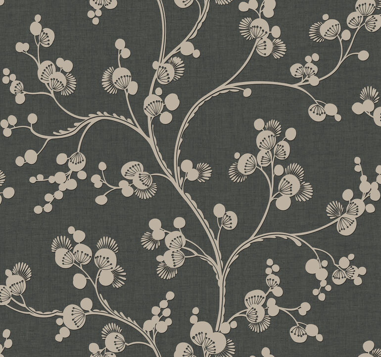 Dahlia Trail Black & Taupe Wallpaper