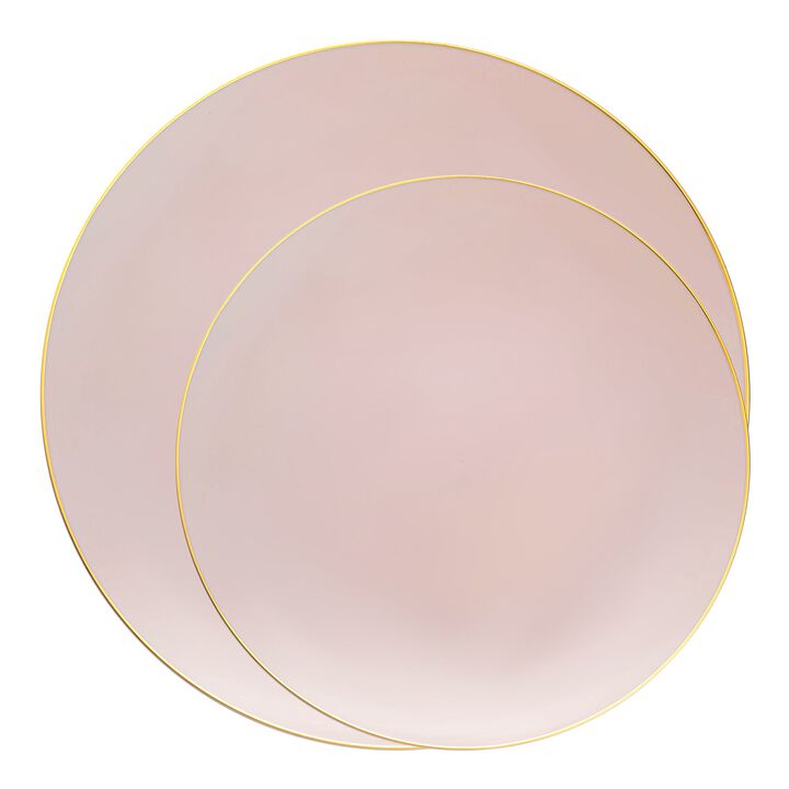 Pink with Gold Organic Round Plastic Dinnerware Value Set (40 Sets)