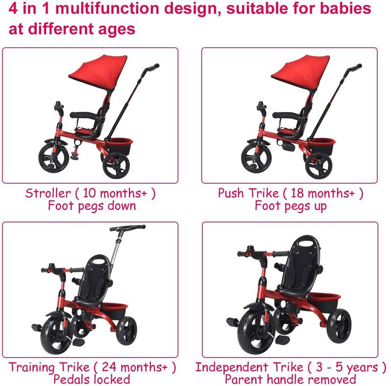 4-in-1 Toddler Tricycle with Adjustable Push Handle and Growing Design image number 5