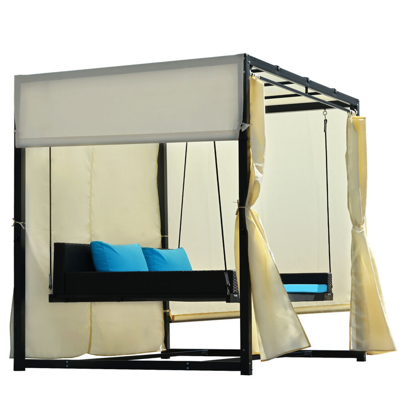 2-3 People Outdoor Swing Bed, Adjustable Curtains, Suitable For Balconies, Gardens And Other Places image number 5