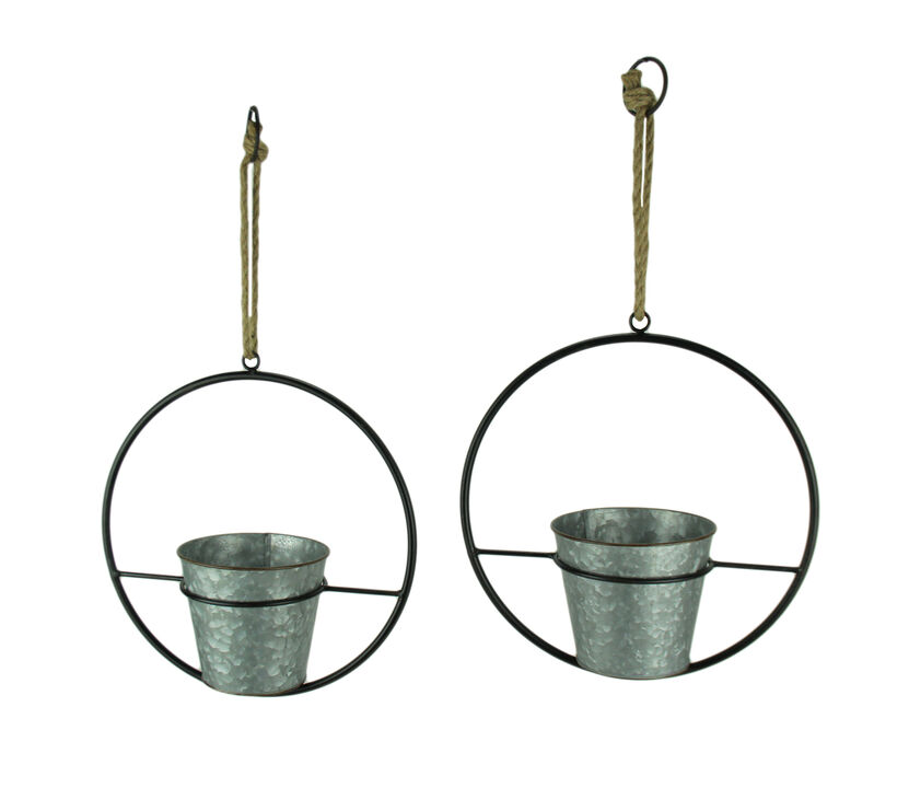 Rustic Metal Hoop Indoor Outdoor Hanging Planters Set of 2