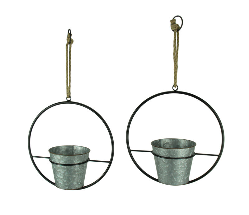 Rustic Metal Hoop Indoor Outdoor Hanging Planters Set of 2 image number 0