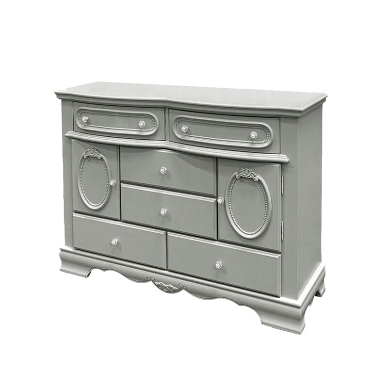 3pc Full Bedroom Set, Gray and Silver, Nightstand and Dresser image number 4