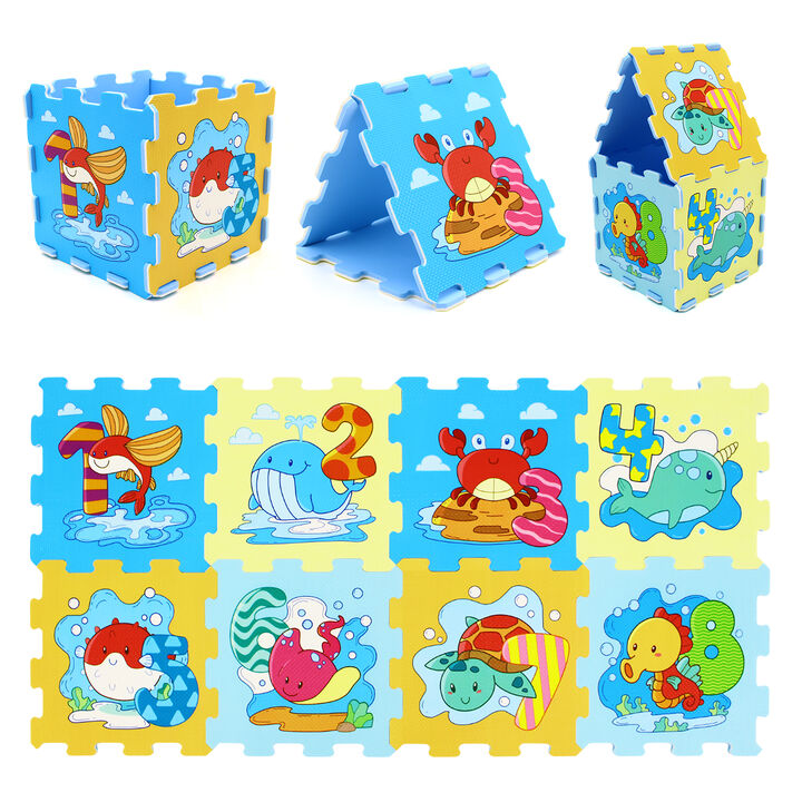 Educational 8-Piece Interlocking Baby Mat with Numbers and Animal Prints