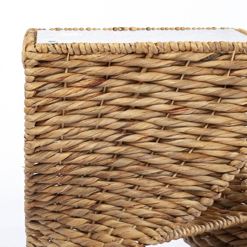 Hivvago 23 Inch  Brown And Natural Rattan Swirl Glass Top Square End Table
