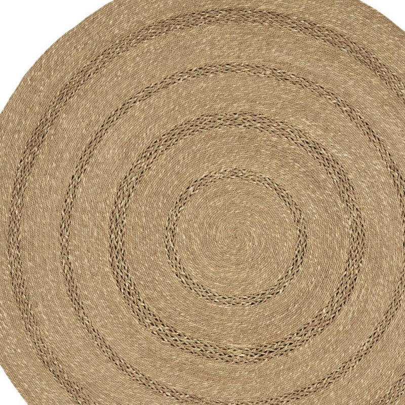 HomeRoots 3' Natural And Brown Round Handmade Indoor Outdoor Area Rug image number 3