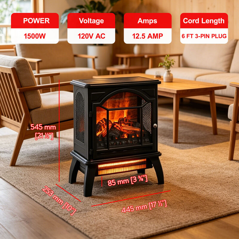MONDAWE 18 Inch Antique Black 3D Infrared Electric Stove With Remote Control image number 3