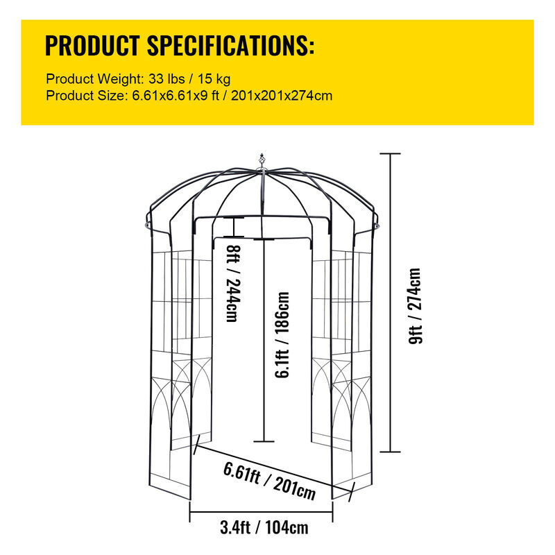 Decorative Birdcage Wedding Arch &ndash; Heavy Duty Wrought Iron Arbor for Climbing Plants in Garden or Lawn