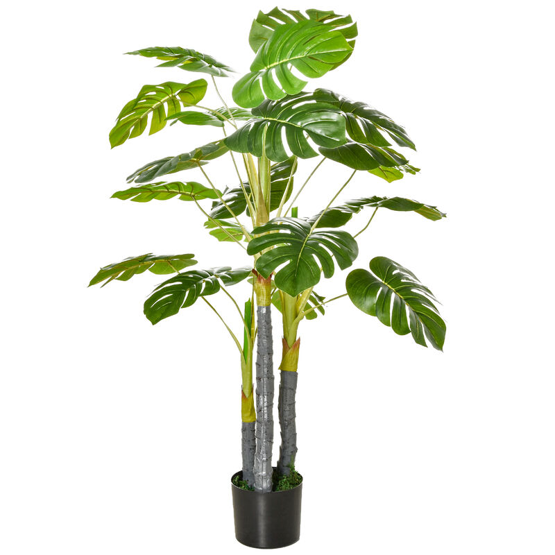 4' Artificial Monstera Deliciosa Potted Decorative Plant w/ 20 Realistic Leaves