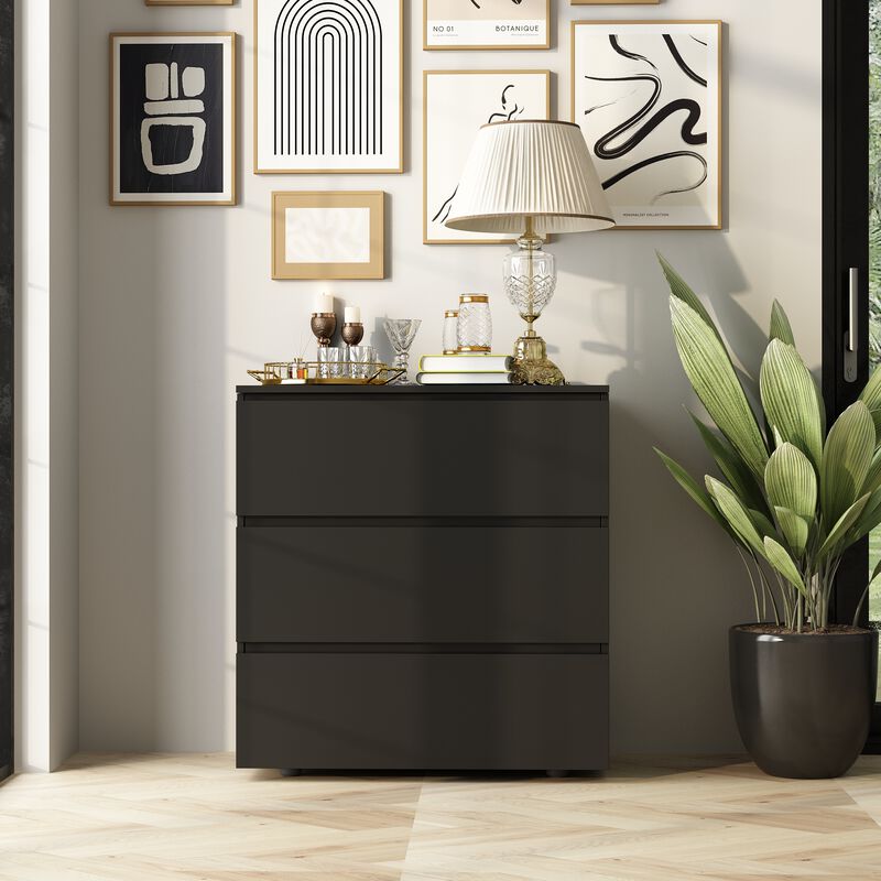 FUFU&GAGA 3-Drawer Modern Dresser with Sleek Design, Spacious Storage, (30.3" W x 15.7" D x 32.3" H), Black