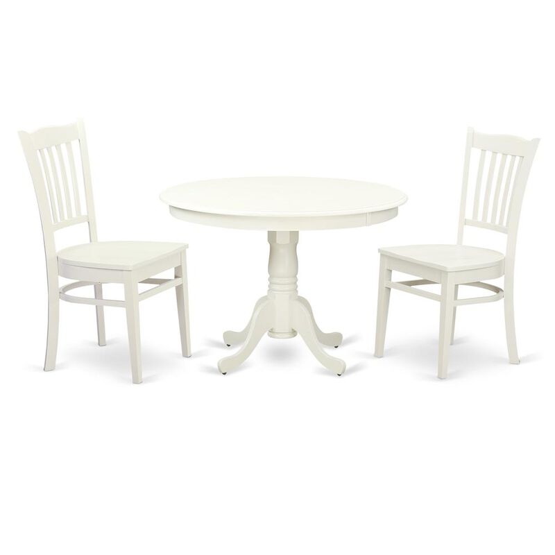 3 Pc set with a Round Table and 2 Wood Dinette Chairs in Linen White