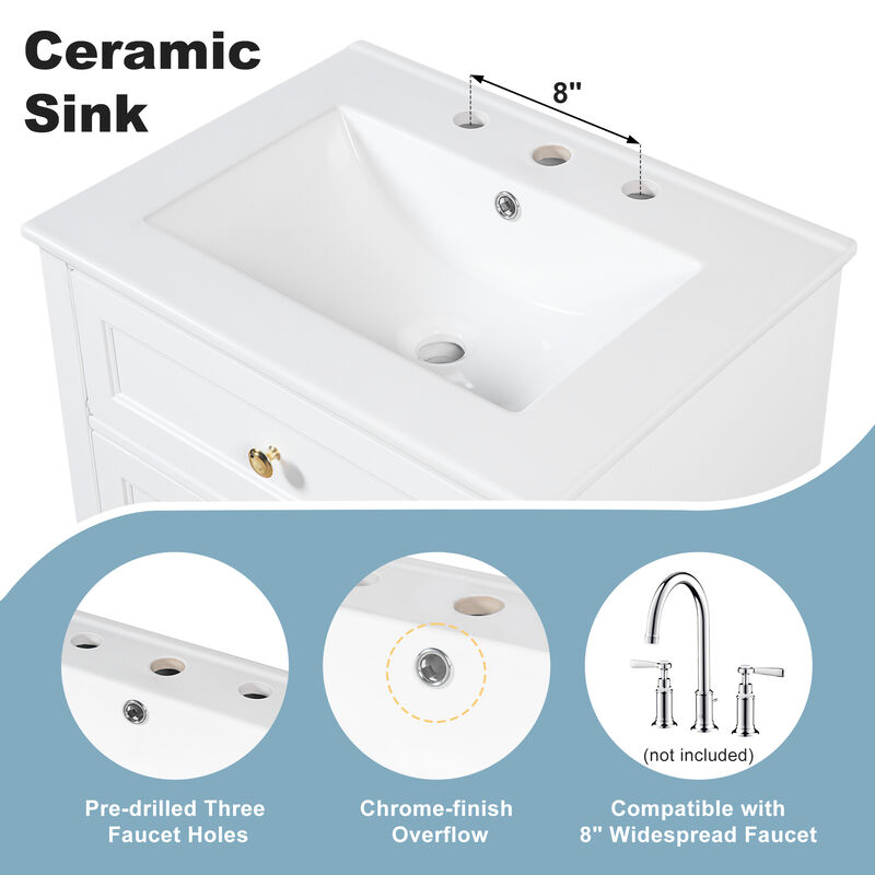 Merax Compact Bathroom Storage Vanity with Left Door Rack Cabinet & 2 Right Drawers image number 7
