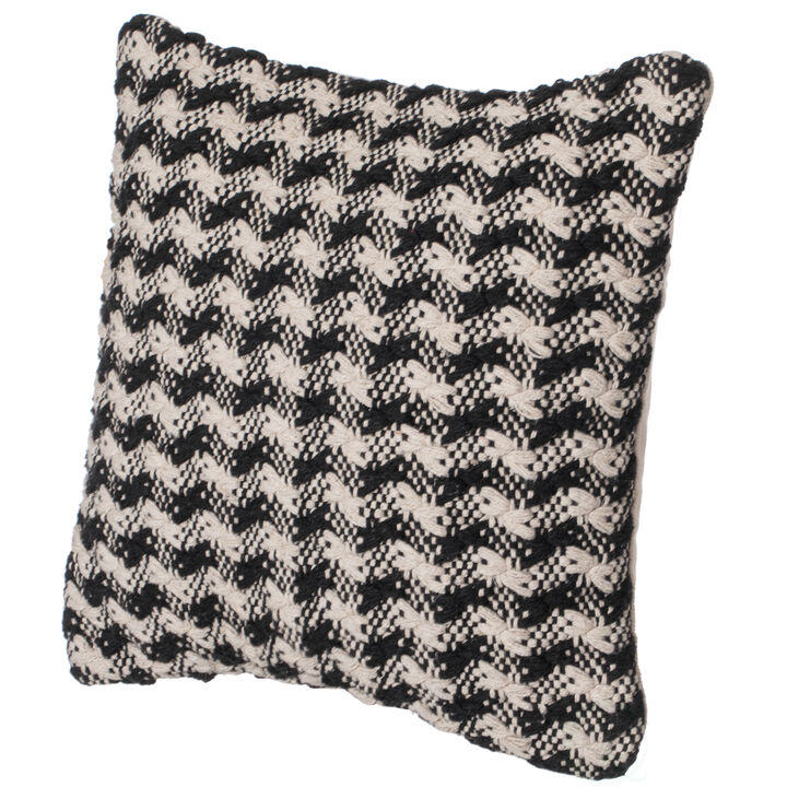 16" Handwoven Cotton Throw Pillow Cover with Small Black & White Chevron Pattern with Filler, Black & White